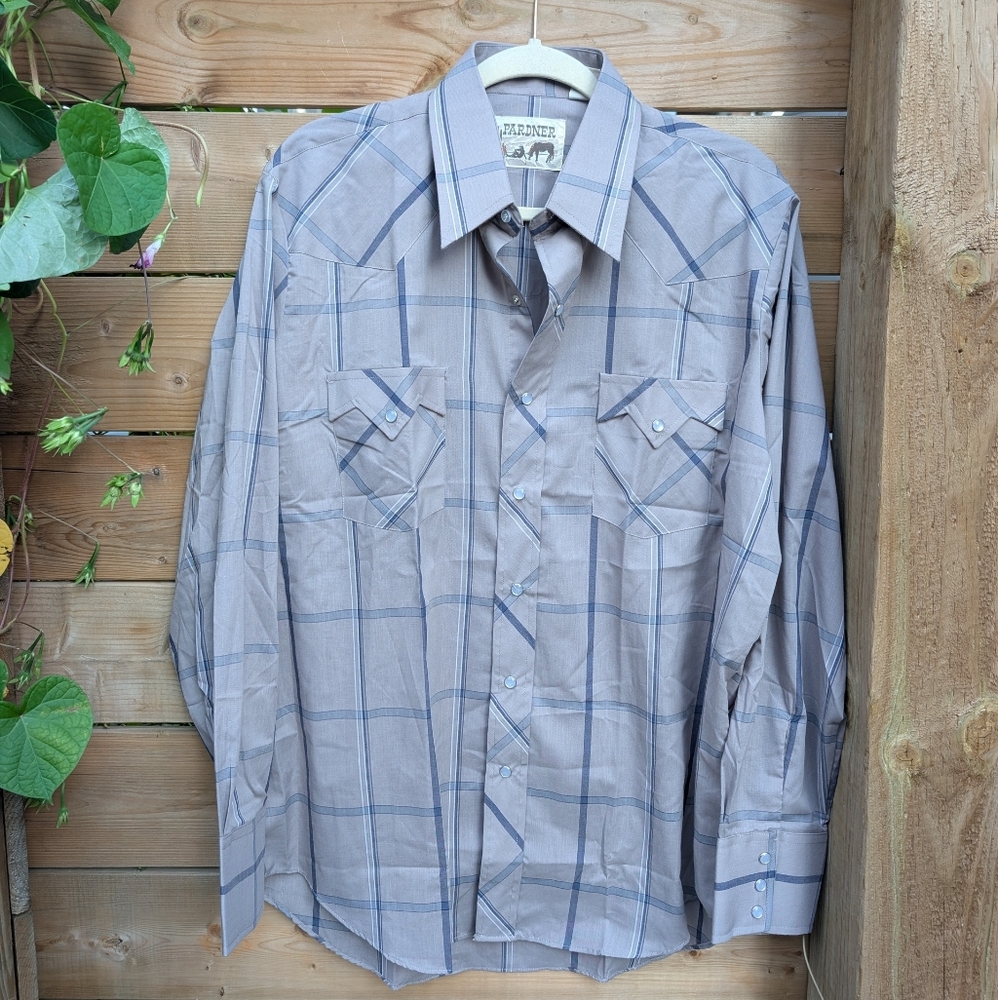 Vintage Pardner Men's Large Plaid Western Shirt Cowboy Pearl Snap Buttons USA